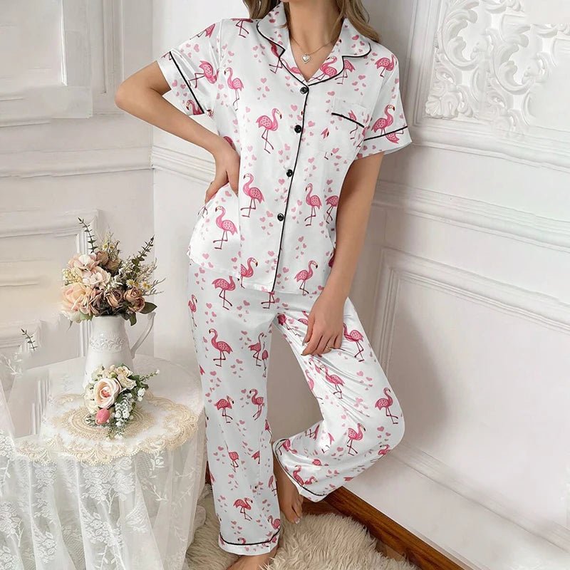 Printed Silk Satin Pajamas