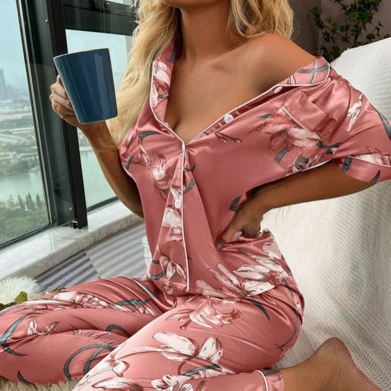 Printed Silk Satin Pajamas