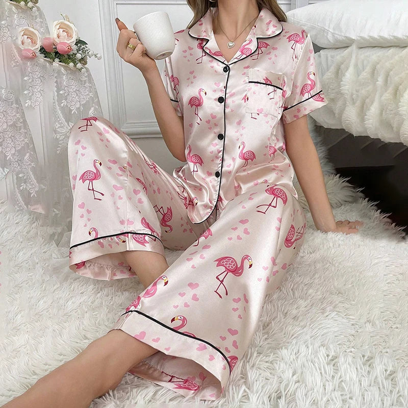 Printed Silk Satin Pajamas