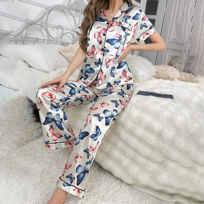 Printed Silk Satin Pajamas